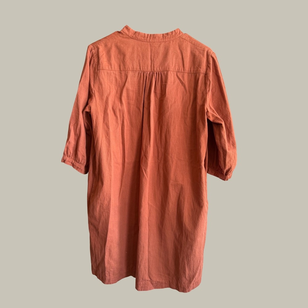 WVN Rust Terracotta Notched Neck Tunic Dress Medium Boho Relaxed Fit - Picture 3 of 4
